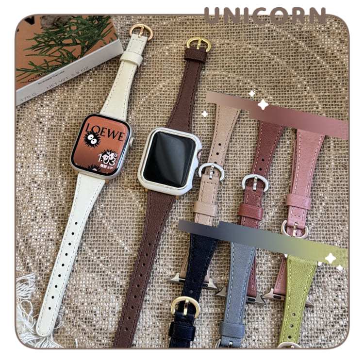 Unicorn♞秋冬馬蹄扣小蠻腰真皮錶帶 適用iWatch S1~8代 替換錶帶 手錶帶