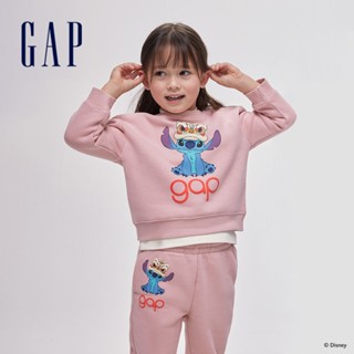 Gap 女幼童裝 Gap x 史迪奇聯名 Logo印花刷毛圓領大學T-粉紅色(847218)