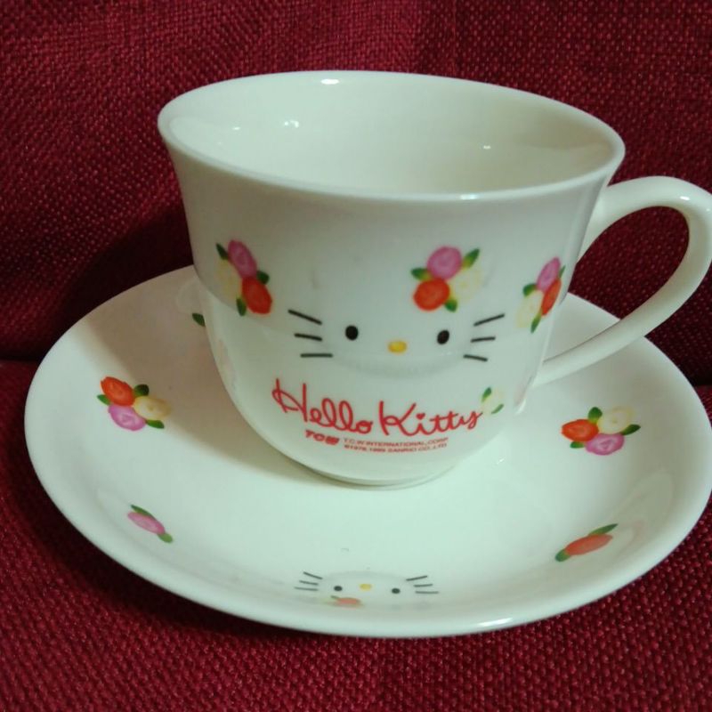 早期全新的 1999年 Hello Kitty 玫瑰佳人系列 咖啡杯盤組 陶瓷杯盤 點心杯 咖啡杯  馬克杯 絕版珍藏