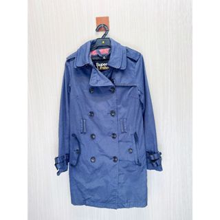 極度乾燥 SuperDry 藍色軍裝風格雙排釦純棉大衣外套(小瑕疵福利品)