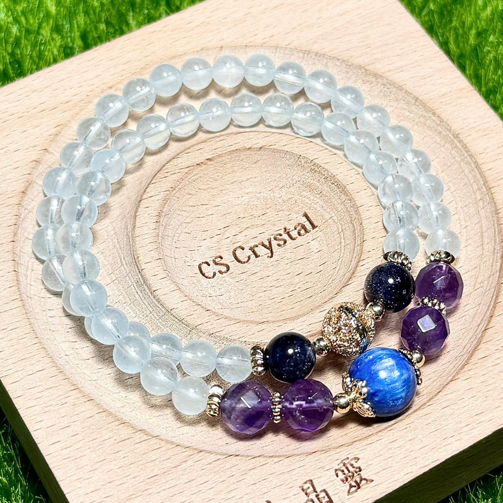 CS Crystal 編號565 - 藍晶石+紫水晶+堇青石+透體海藍寶設計款