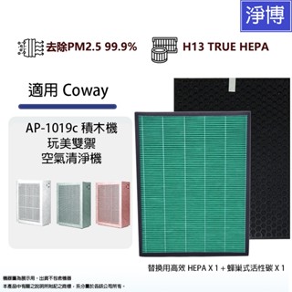 適用 Coway 格威 AP-1019c 積木機 玩美雙禦空氣清淨機 替換用HEPA+活性碳濾網心耗材