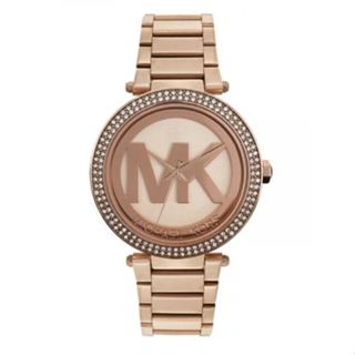 MICHAEL KORS 經典LOGO腕錶-玫瑰LOGO面、玫瑰金水鑽邊框、不鏽鋼錶帶 MK5865 二手