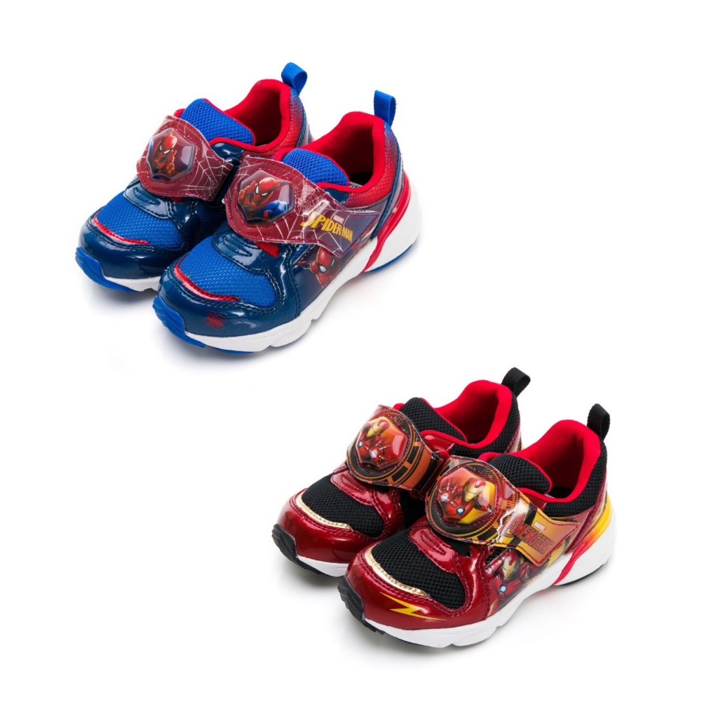日本月星 moonstar機能鞋MARVEL超級英雄蜘蛛人童鞋電燈鞋-深藍、紅金