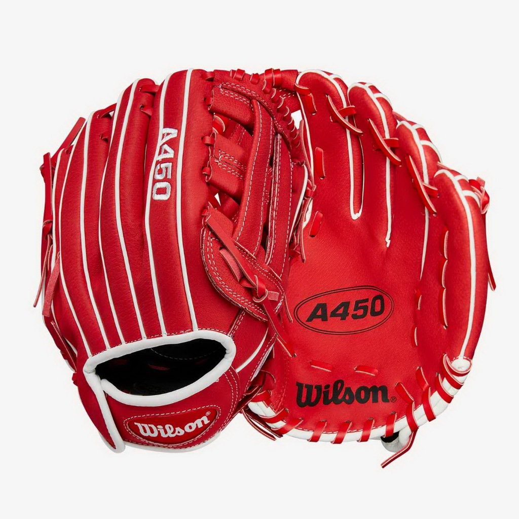 Wilson A450 少年用 棒球手套 壘球手套 11" (WBW10147211)紅白