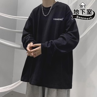 地下室B1-長袖上衣 韓版YISHENG英文印刷長T恤 衛衣 男生衣服 打底衫 男裝 大尺碼8XL【NL663294】