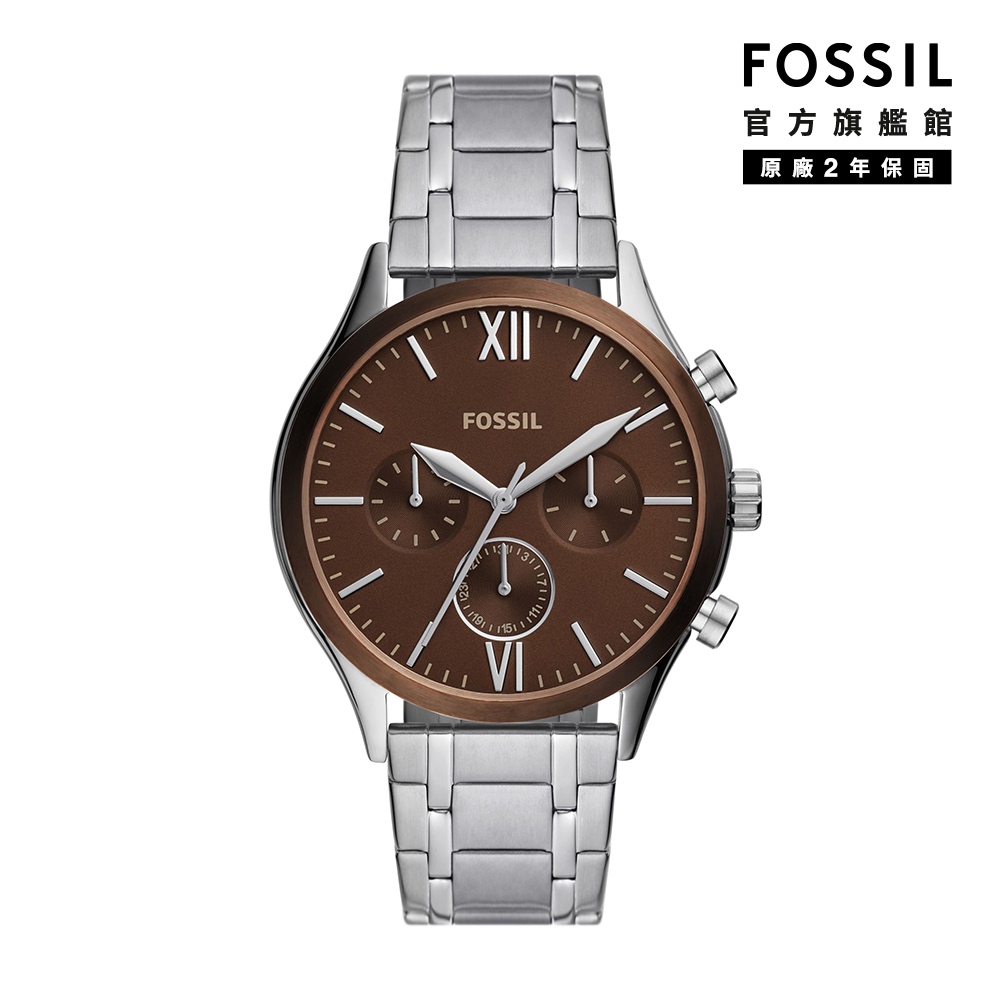【FOSSIL 官方旗艦館】 Fenmore 現代風尚計時手錶 銀色不鏽鋼鍊帶 44MM BQ2717