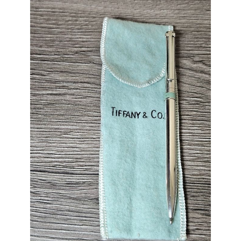 ®不是925 不能叫做純銀＃Tiffany &amp; Co.925純銀 中圈蒂芬尼藍原子筆附小袋8成新