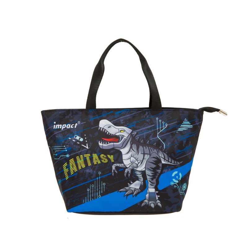 【IMPACT】怡寶 午餐袋 便當袋 恐龍圖案 黑色 防潑水寬底 耐用耐髒