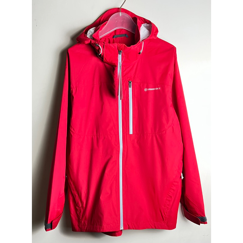 全新美國設計男款URBANFORCE桃紅色搭配灰色拉鏈中長版防風防水透氣機能風衣外套L