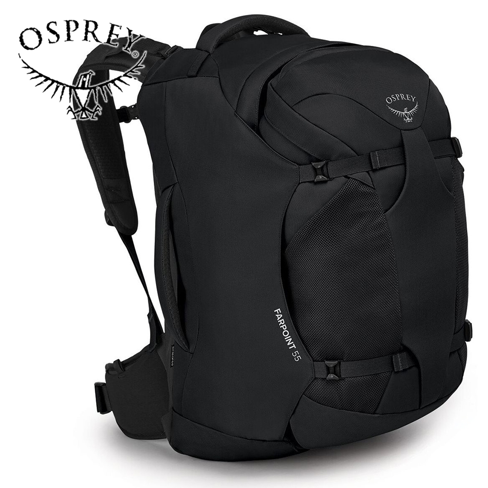 【Osprey 美國】Farpoint 55 多功能旅行背包 男款 黑色｜背包旅行 登機包 行李背包