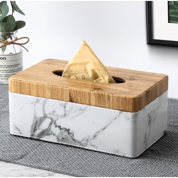 【二手】北歐風格木頭大理石紋面紙盒_抽取式衛生紙盒