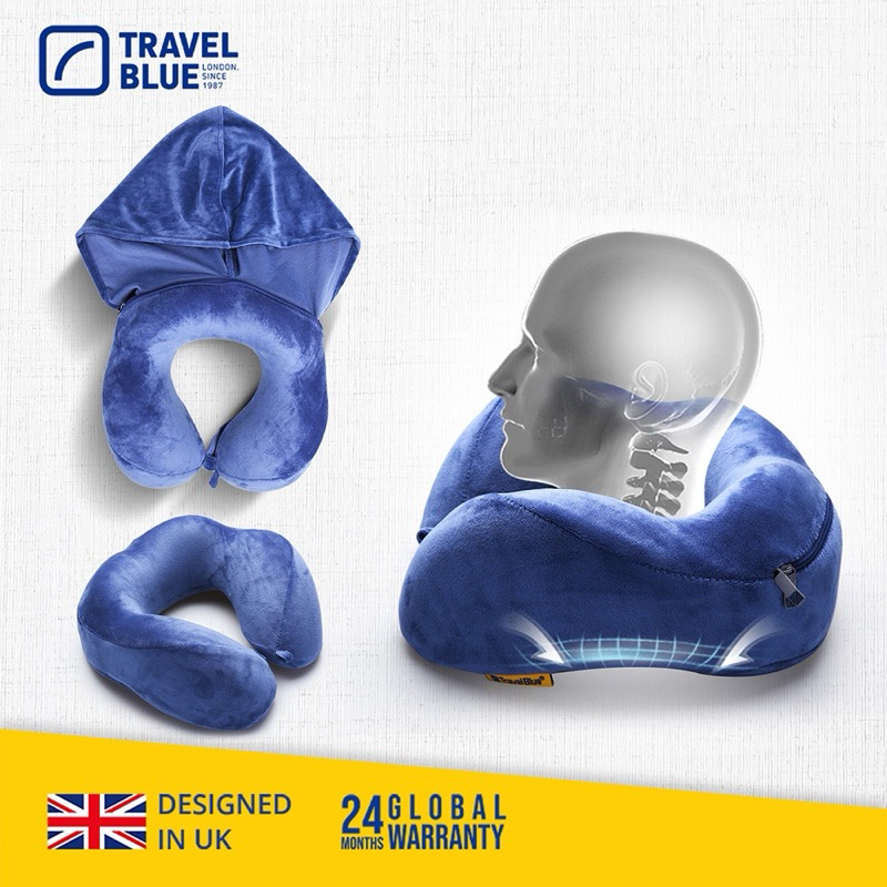 【 Travel Blue 】符合人體工學 連帽頸枕 可遮至全眼 100%全遮光 頭枕 U型枕