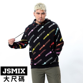 JSMIX大尺碼服飾-大尺碼滿版繽紛LOGO連帽T恤【T34JW8908】