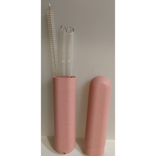 (出清)二手全新品_環保斜口透明玻璃吸管4件套組