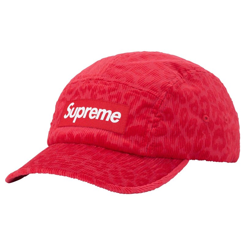 SUPREME FW23 LEOPARD CORDUROY CAMP CAP 豹紋 五分割帽 (紅色) 化學原宿