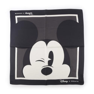 迪士尼100週年最新聯名款 Coach × DISNEY 黑色米奇方形絲巾、領巾