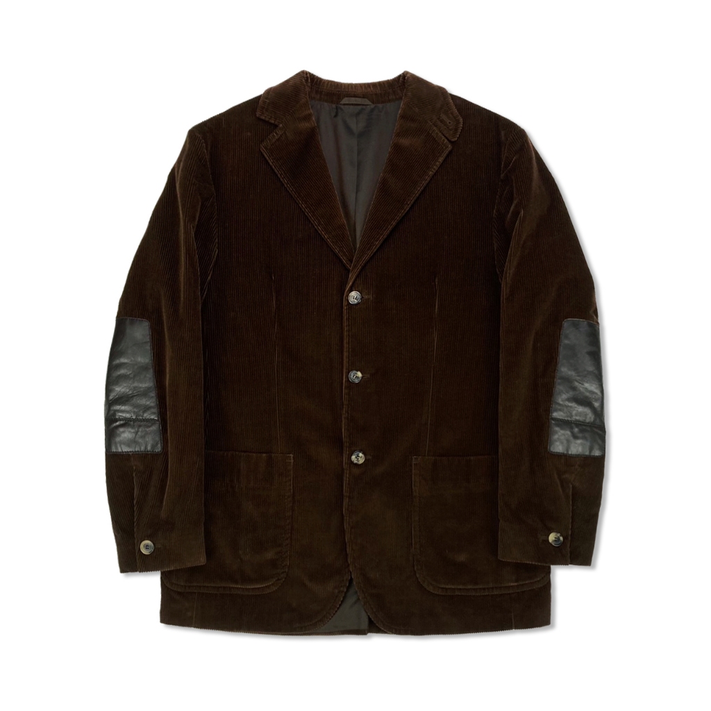 [極新品] Hugo Boss 雨果博斯 深棕色燈芯絨 三顆單排釦正裝西裝外套 獵裝夾克 義大利製 L-XL號