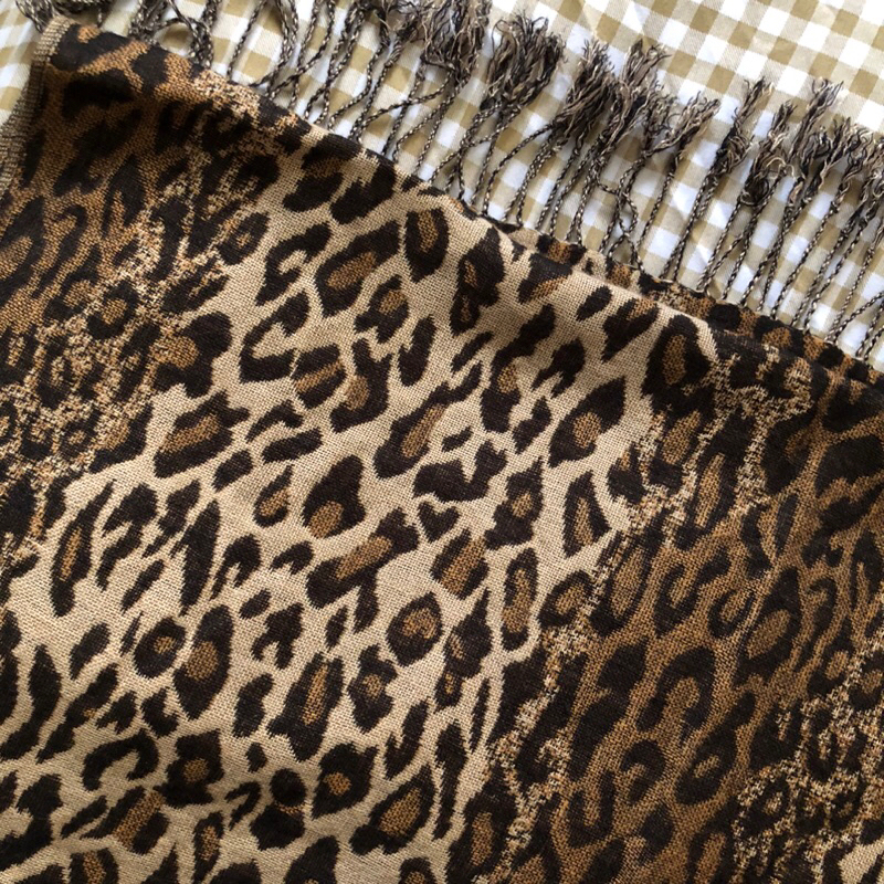 豹紋流蘇圍巾 寬版薄圍巾