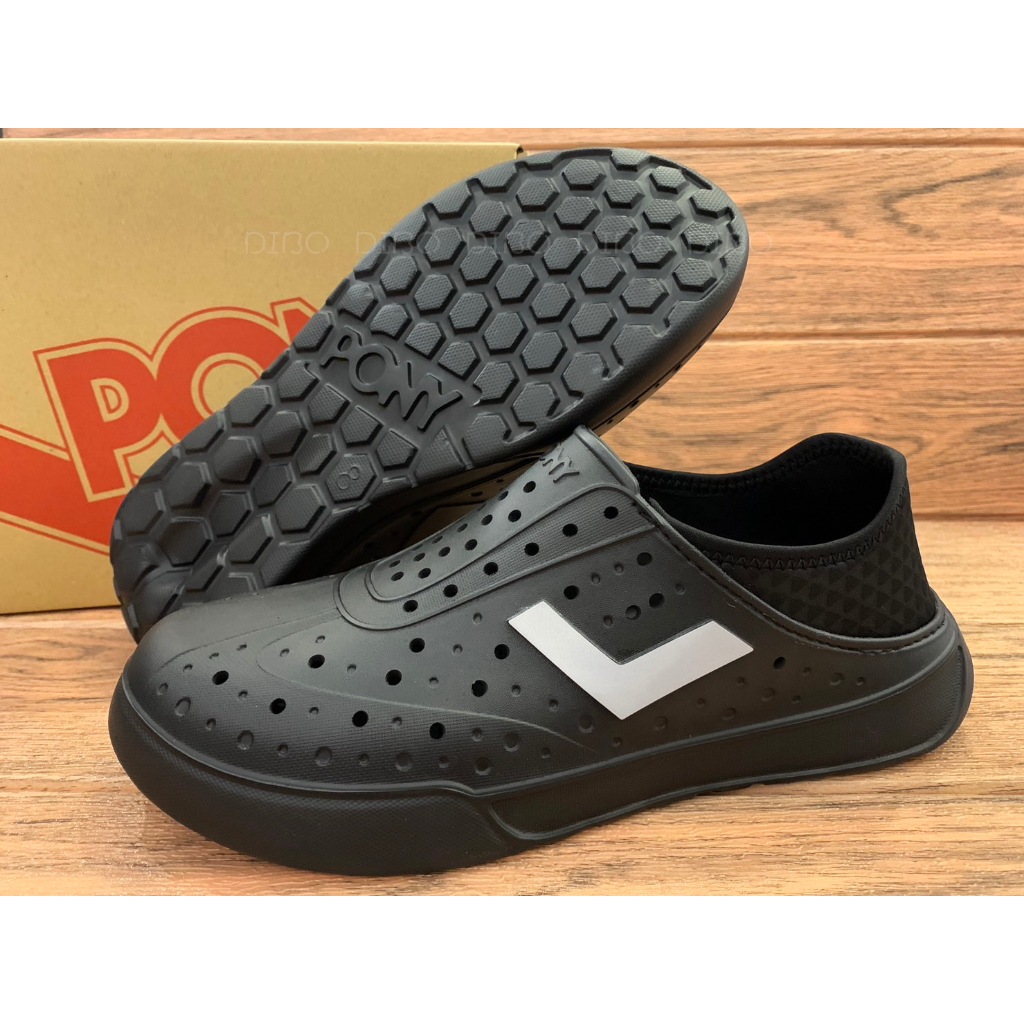 DIBO~PONY 台灣製 洞洞鞋 水鞋 懶人鞋 套套鞋 透氣防水 可踩跟 涼鞋 拖鞋 黑色