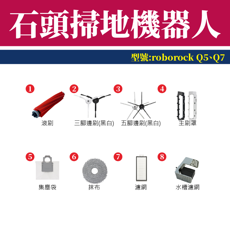 石頭掃地機配件耗材 Q5 Pro/Pro+ Q7 Max Q revo 主刷 邊刷 濾網 主刷罩 抹布 水箱