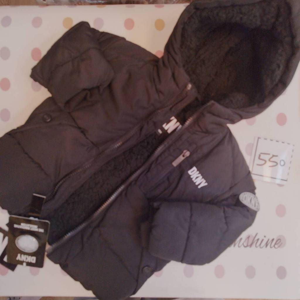 550 6513 歐美DKNY內刷毛保暖防風防水黑色大衣 (18m=80cm)