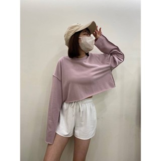 【T.woman🌸現貨】韓版圓領短版長袖上衣 女裝 短版上衣 短版長袖 寬鬆上衣 新款