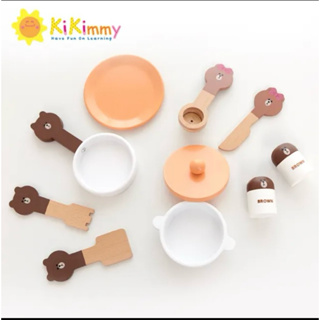 全新💕 kikimmy LINE FRIENDS 木製玩具廚房餐具配件組(9件組)