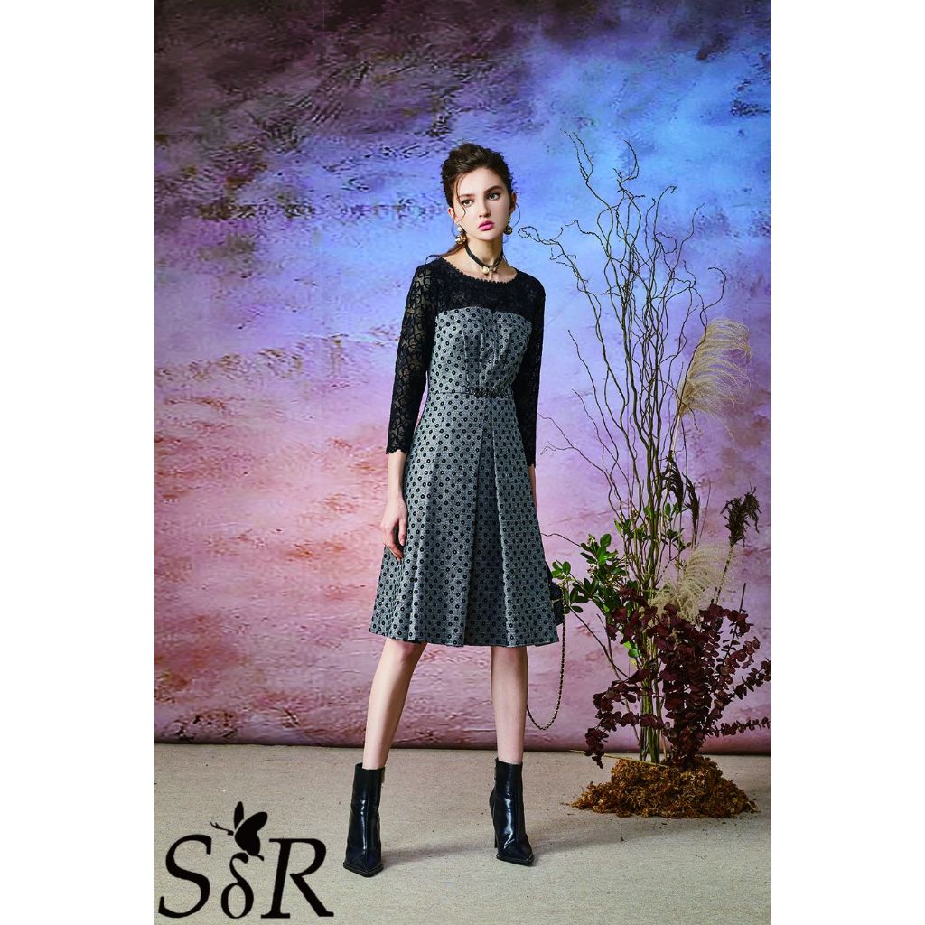 SARIE莎蕾 OL秋冬高雅洋裝 蕾絲拼接 精緻腰帶設計 顯貴氣  日常商務穿搭 台灣設計師款