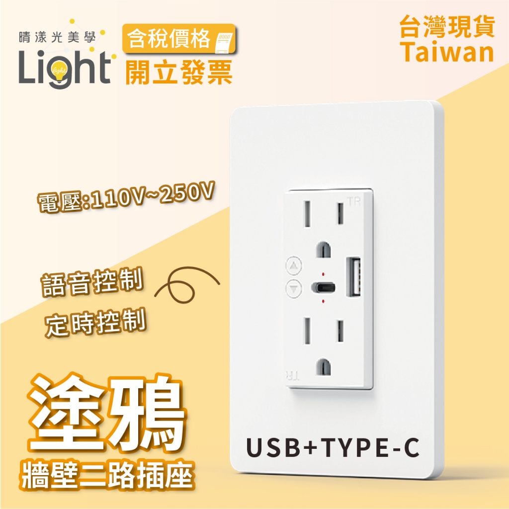 智能插座 牆壁插座 【 USB+Type-C 】 USB插座 智能開關 扁角插座 110V USB孔 壁插 插座面板