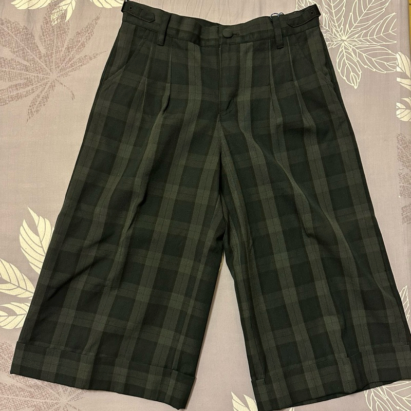 全新轉售｜日系品牌 saburoku 東京文青品牌 深綠黑色 格子寬褲