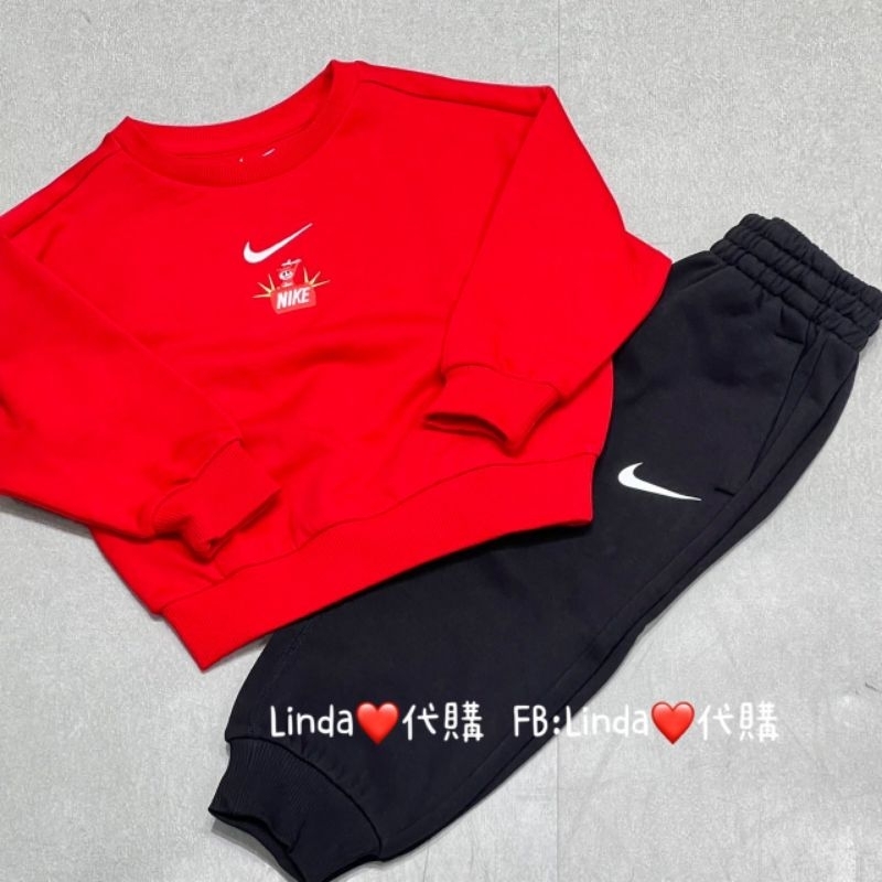 Linda❤️代購 Nike 龍年 新年 Logo 童裝 小童 中童 紅色 長袖 上衣 黑色 鬆緊腰 長褲 套裝