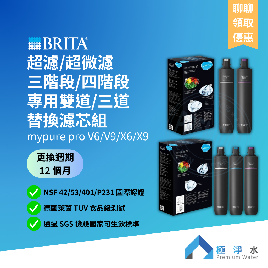 【蝦幣10%回饋】【BRITA】台灣原廠公司貨 mypure pro V6/V9/X6/X9 專用雙道/三道替換濾芯組