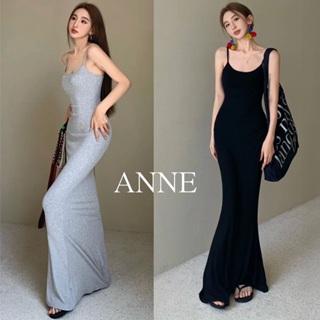 ANNE｜細肩帶連身裙 魚尾連衣裙【AD102137】螺紋裙 細肩裙 魚尾裙 長裙 連身裙 居家連衣裙 無袖連身裙