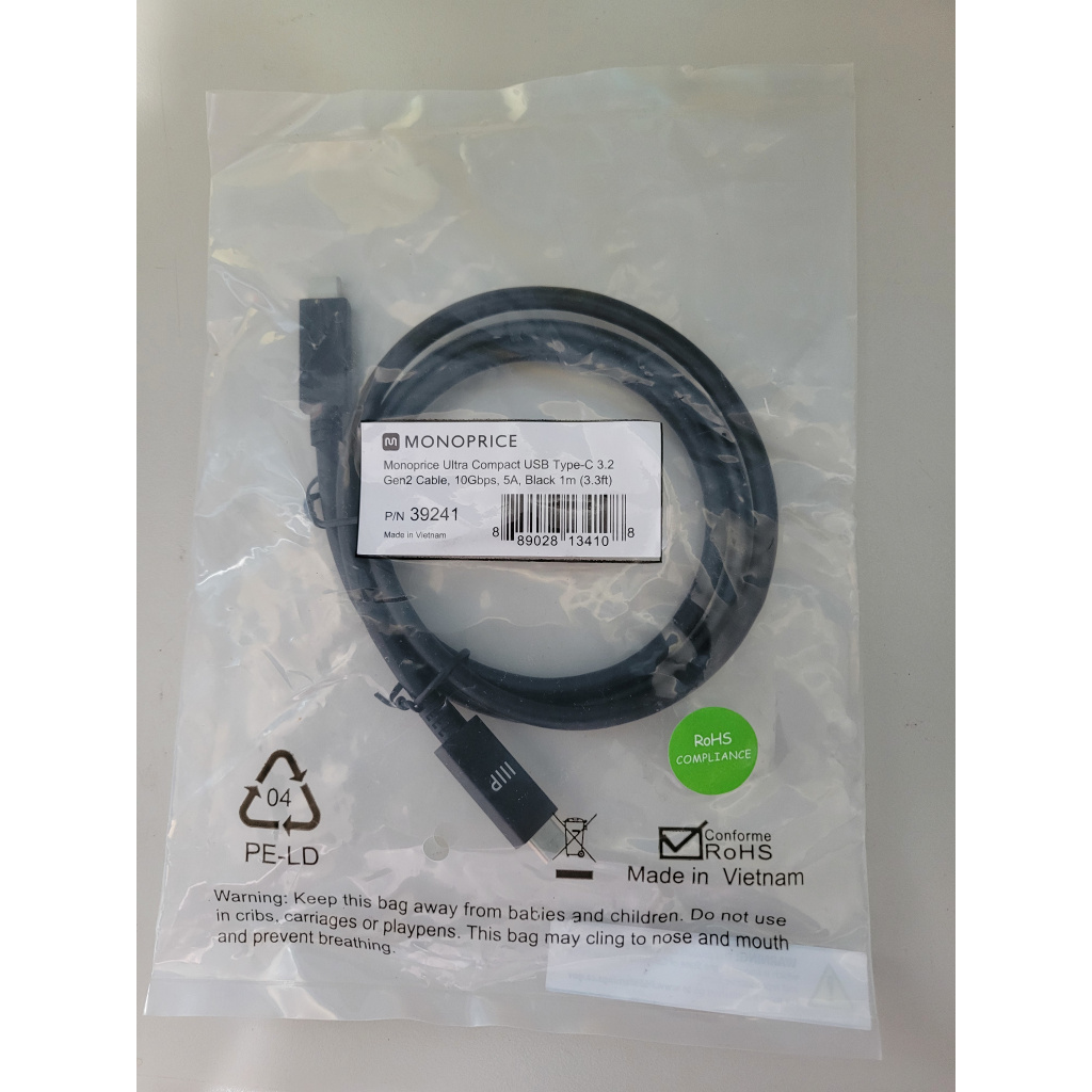 Monoprice USB type C 3.2 Gen2 傳輸線 1 米, 10G bps, 100W 5A PD