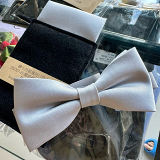 Ciyamall銀灰色領結與口袋巾 台灣製領結盒裝