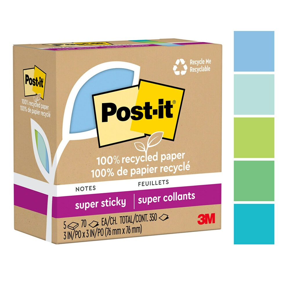 3M Post-it 利貼 狠黏 環保便條紙 76x76mm（70張 /本）混色5本 /盒 654R-5SST