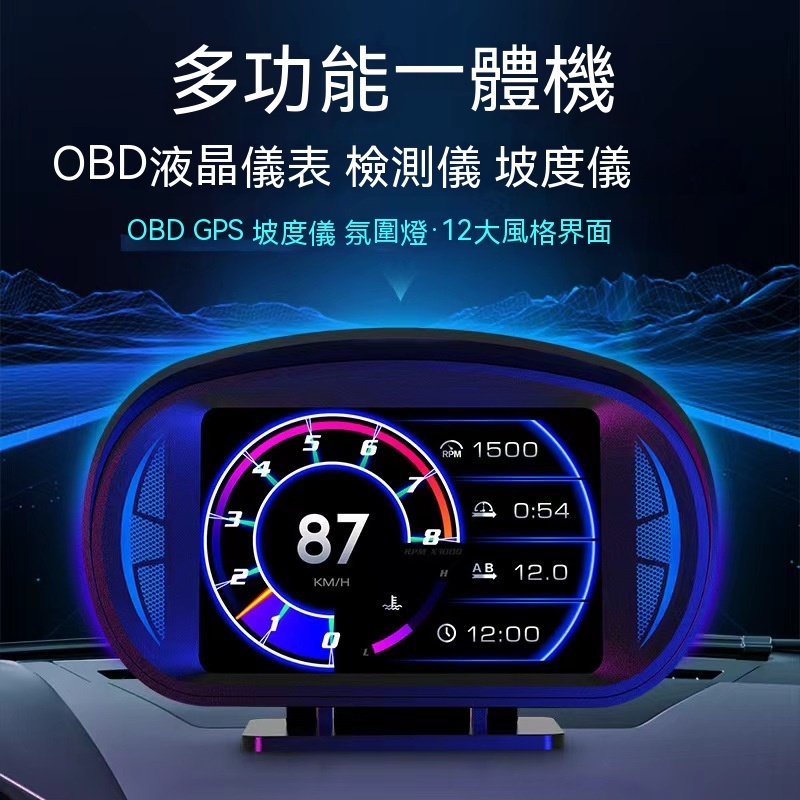 台灣出貨 免運  OBD+GPS 雙模 A500 P2 砲筒錶 時速 轉速 水溫 電壓 渦輪 LUFI 三環表 抬頭