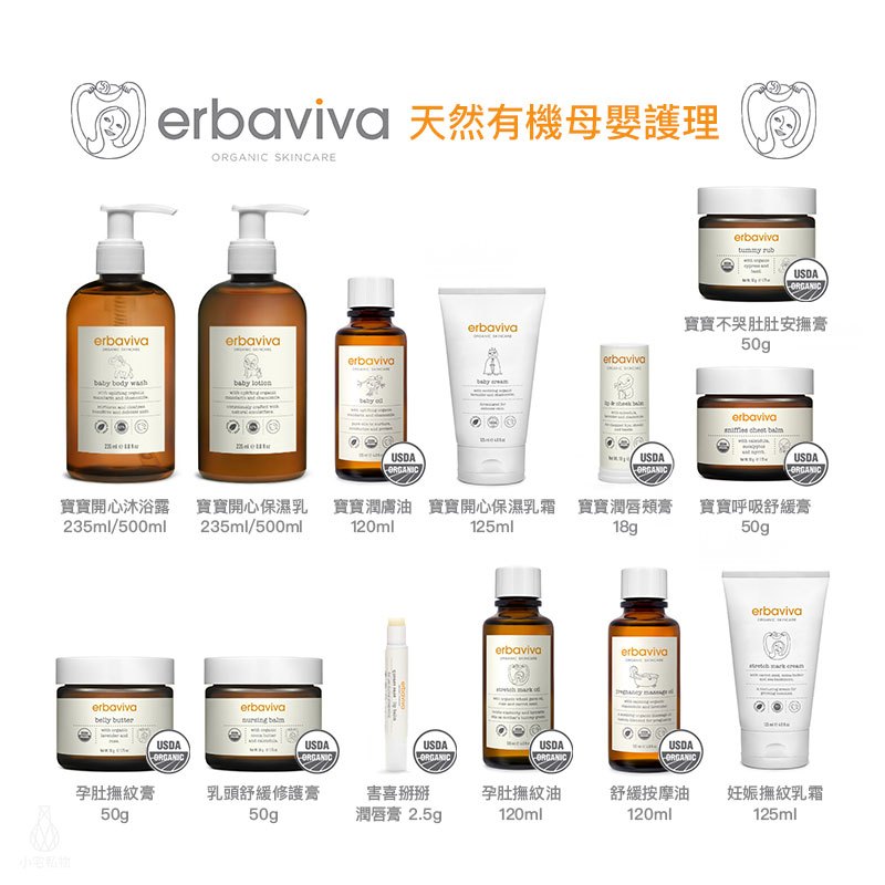 【現貨】美國 erbaviva 有機認證孕婦寶寶潔護理用品 (任選) 嬰兒沐浴 孕期保養 撫紋霜 寶寶乳液