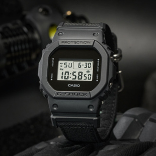 CASIO卡西歐 G-SHOCK 百搭酷黑 街頭風 Cordura尼龍錶帶 經典方型 DW-5600BCE-1