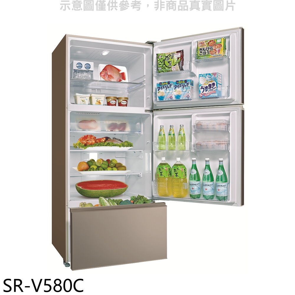 實體店面 三洋SANLUX【 SR-V580C 】580公升 變頻一級三門冰箱 雅緻金