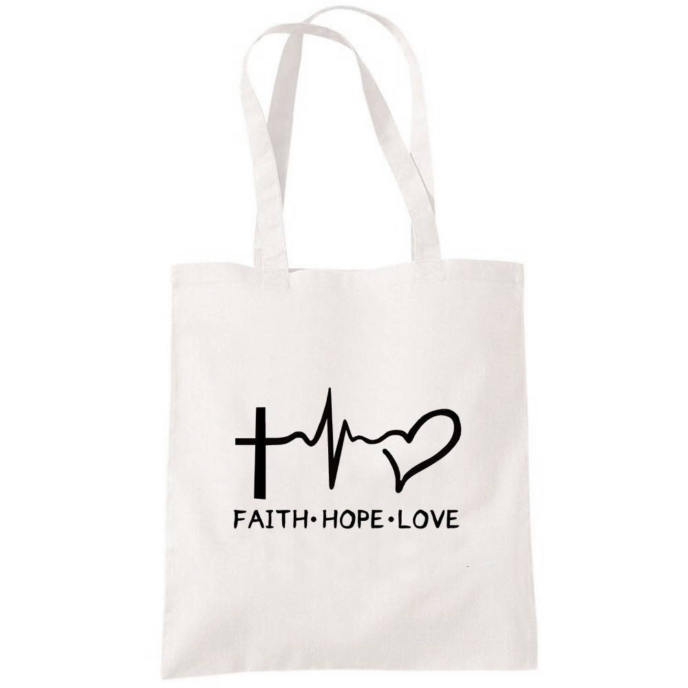 Faith Hope Love #3 帆布環保購物袋 米白 信仰希望愛十字架耶穌基督宗教聖母上帝GOD活動義賣