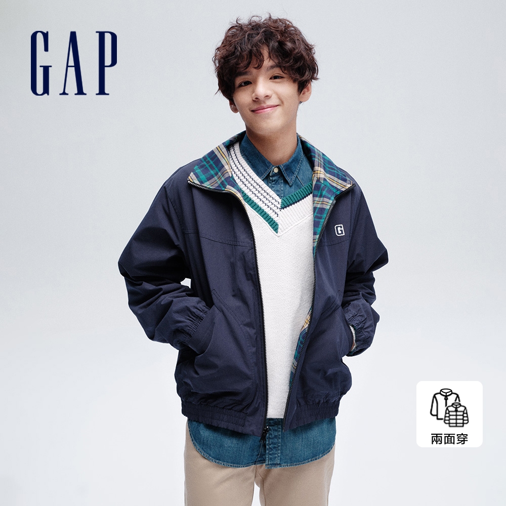 Gap 男女同款 Logo雙面穿立領外套-藏藍色(877536)