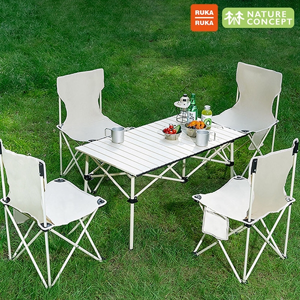 《RUKA-RUKA》Nature Concept 露營野餐戶外5件套折疊蛋捲桌椅組 一桌四椅