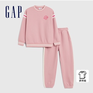 Gap 女童裝 Logo印花圓領長袖長褲家居套裝-粉色(862319)