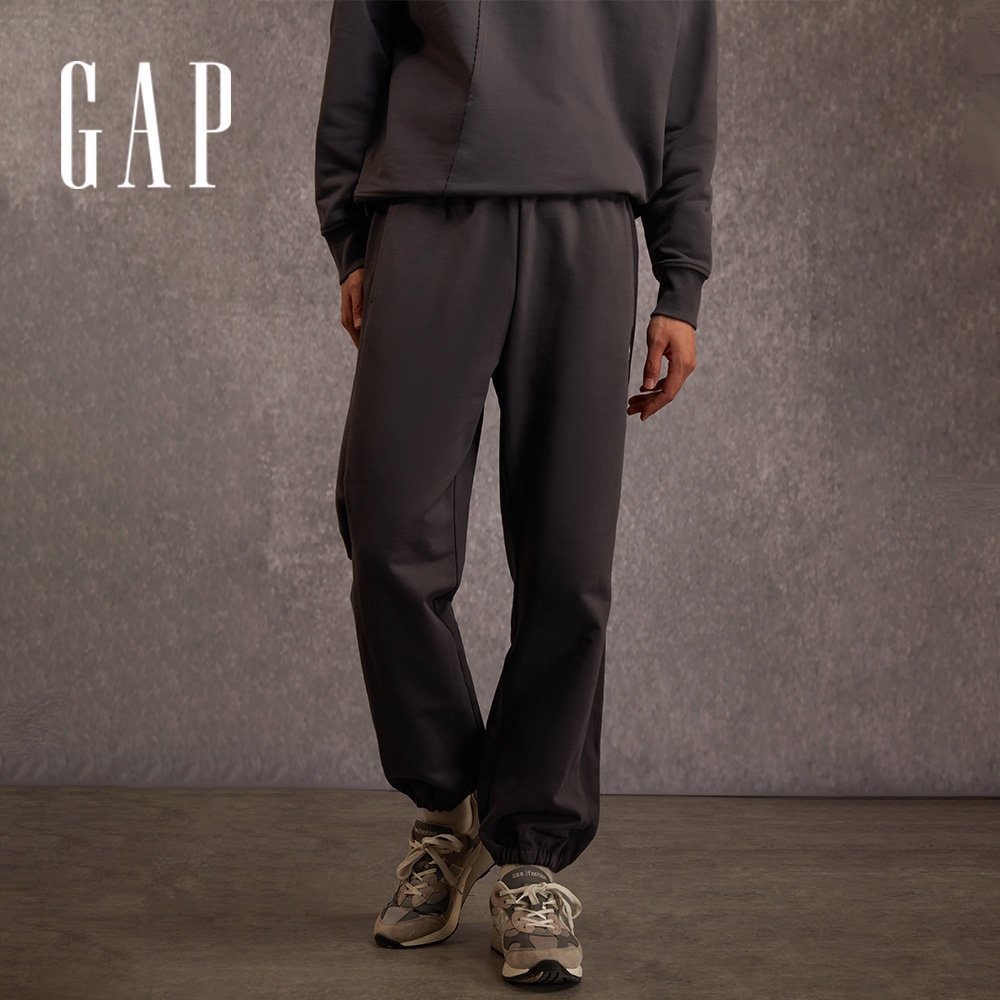 Gap 男裝 Logo純棉束口鬆緊棉褲-黑灰色(810629)