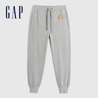 Gap 男裝 Logo抽繩束口鬆緊棉褲 碳素軟磨法式圈織系列-淺灰色(841226)