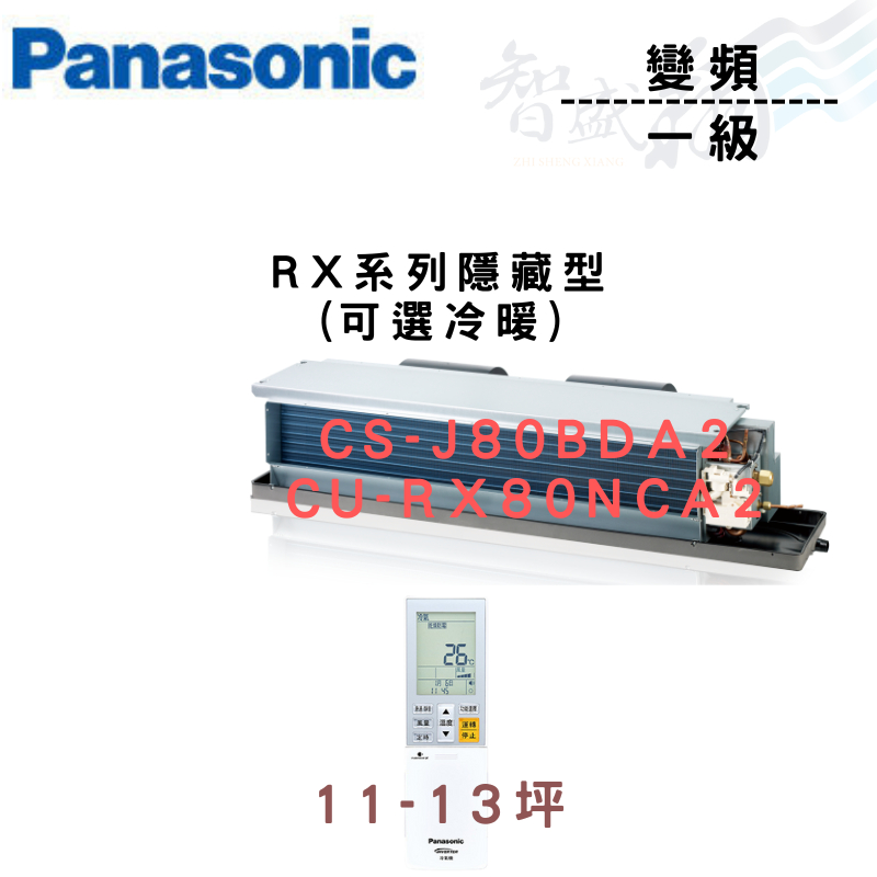 PANASONIC國際 R32 一級變頻 埋入式 RX系列 CU-RX80NCA2 可選冷暖 含基本安裝 智盛翔冷氣家電
