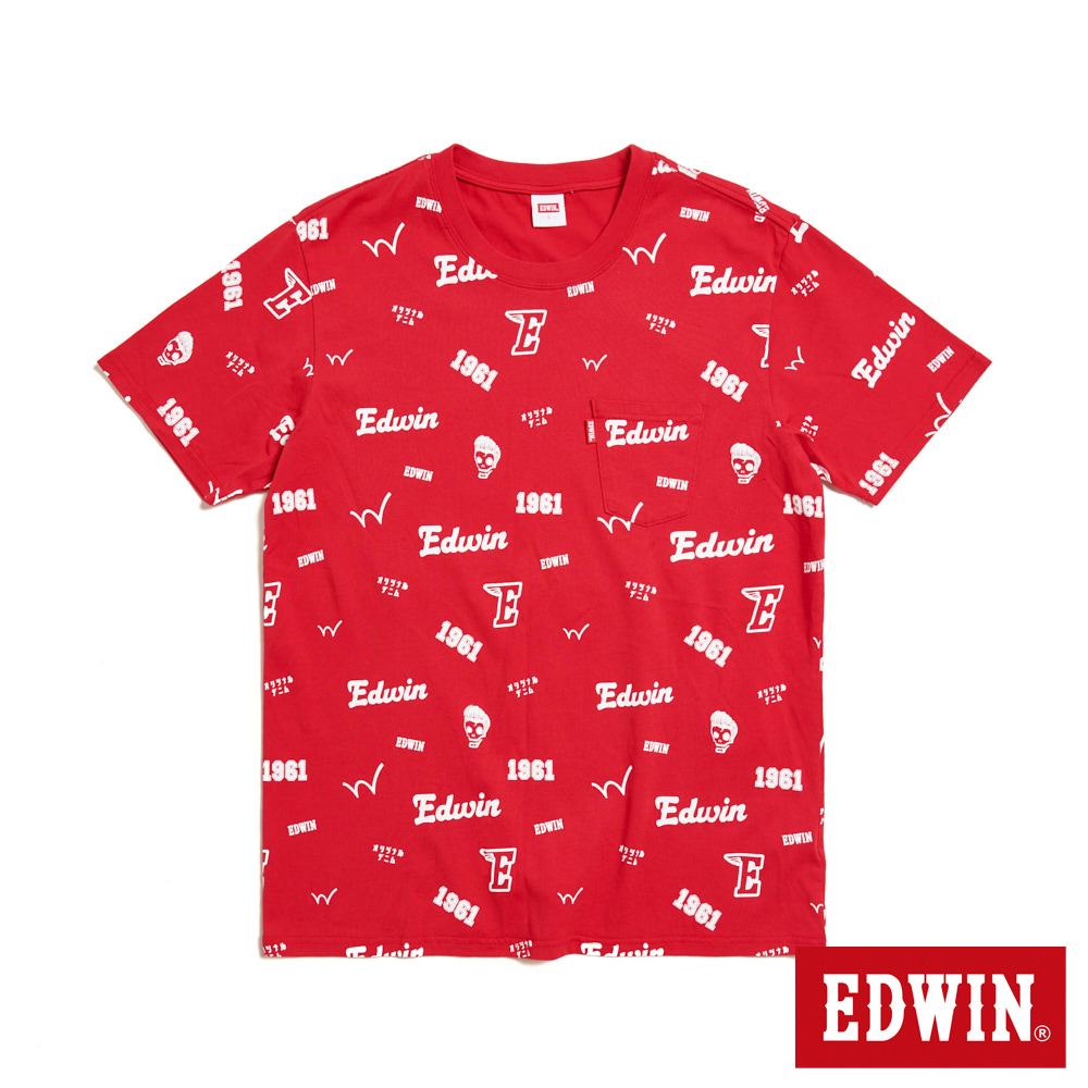 EDWIN 口袋滿版印花短袖T恤(紅色)-男款