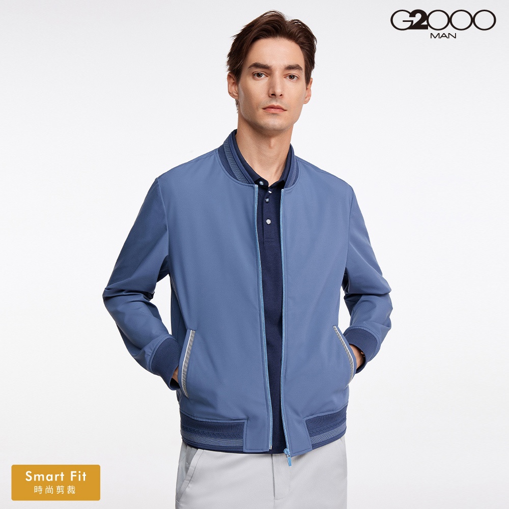 【G2000】棒球領拉鍊平紋外套-藍色 | 品牌旗艦店 時尚潮流